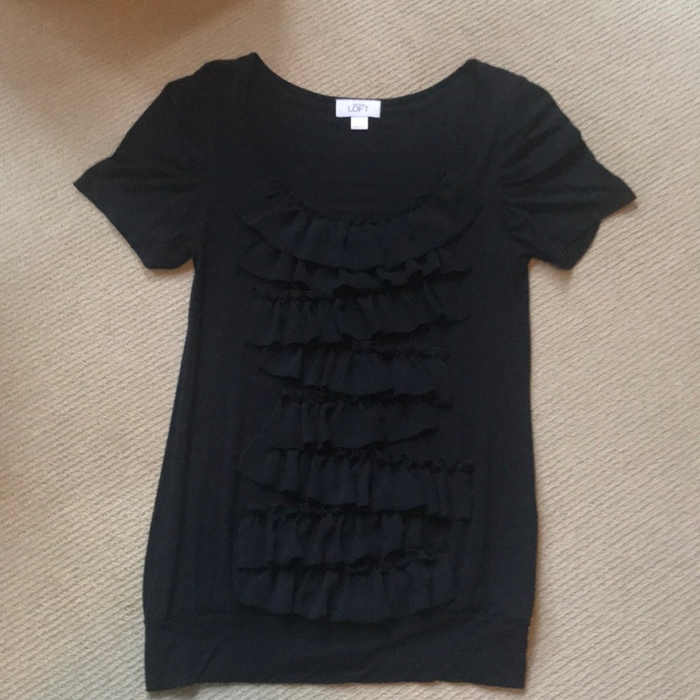 LOFT Ruffled Navy Top - XS